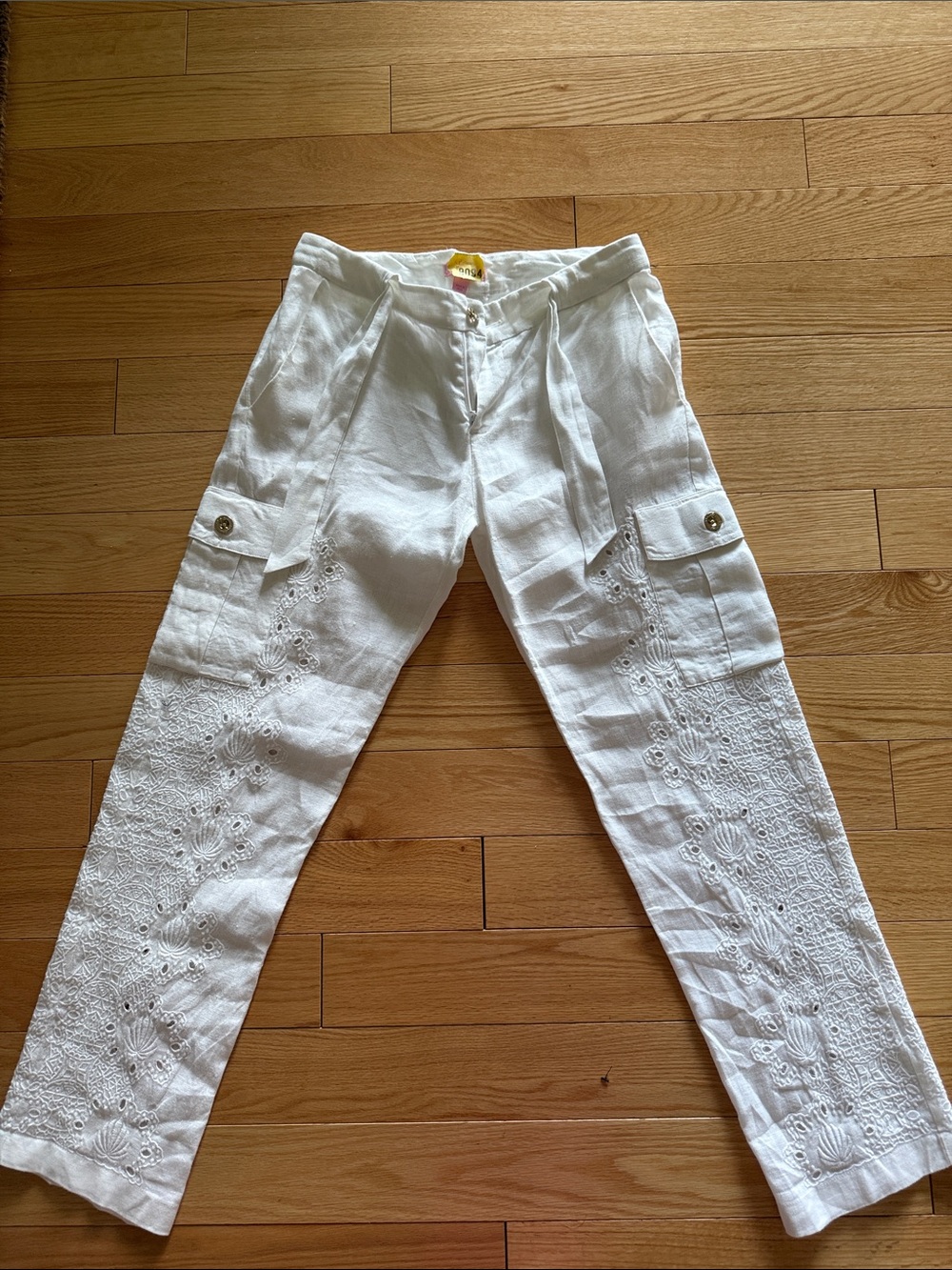 Lilly Pulitzer White Embroidered Straight-Leg Pants